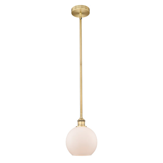 Innovations Athens 8in 1-Light Mini Pendant | Industrial Brushed Brass Steel and Matte White Frosted Glass | Kitchen Island & | Model 616-1S-BB-G121-8