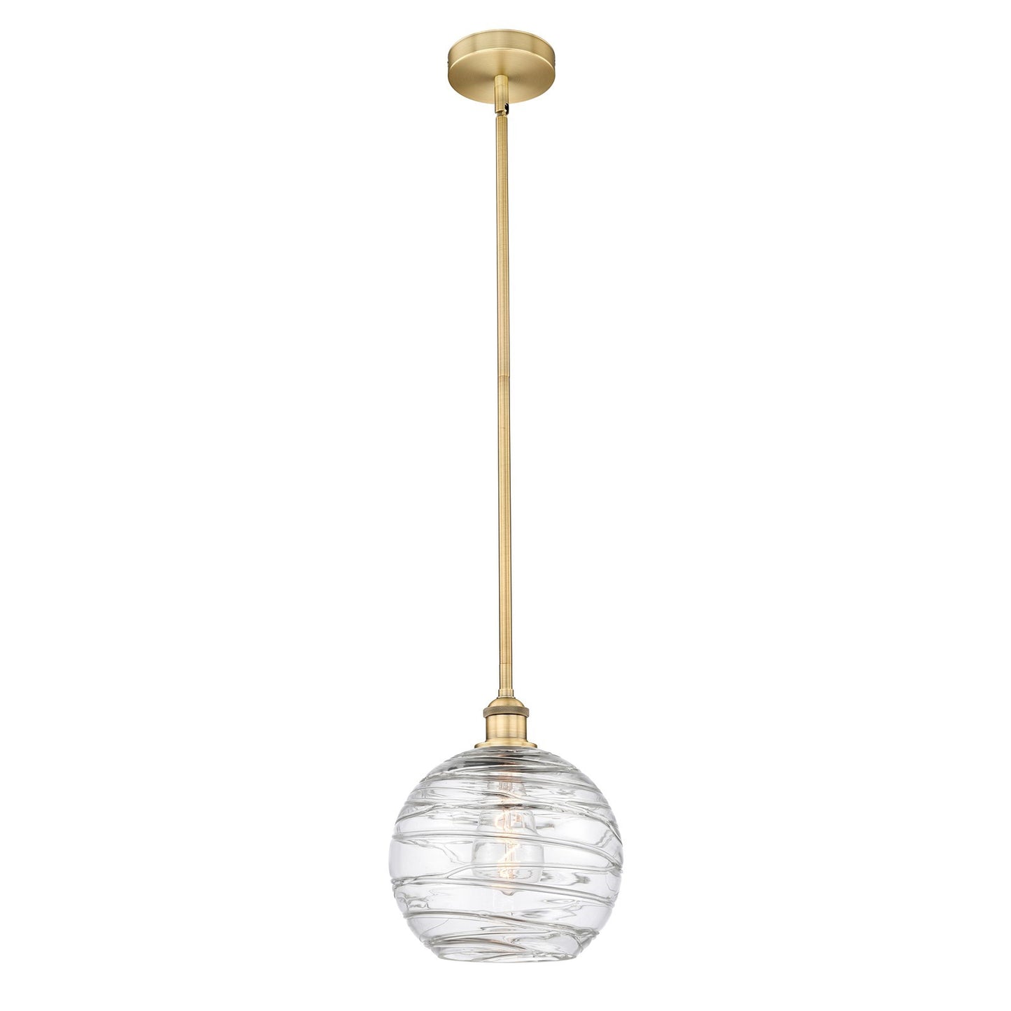 Innovations Athens Deco Swirl 10in 1-Light Mini Pendant | Industrial Brushed Brass and Clear Deco Swirl Glass | Kitchen | Model 616-1S-BB-G1213-10CL