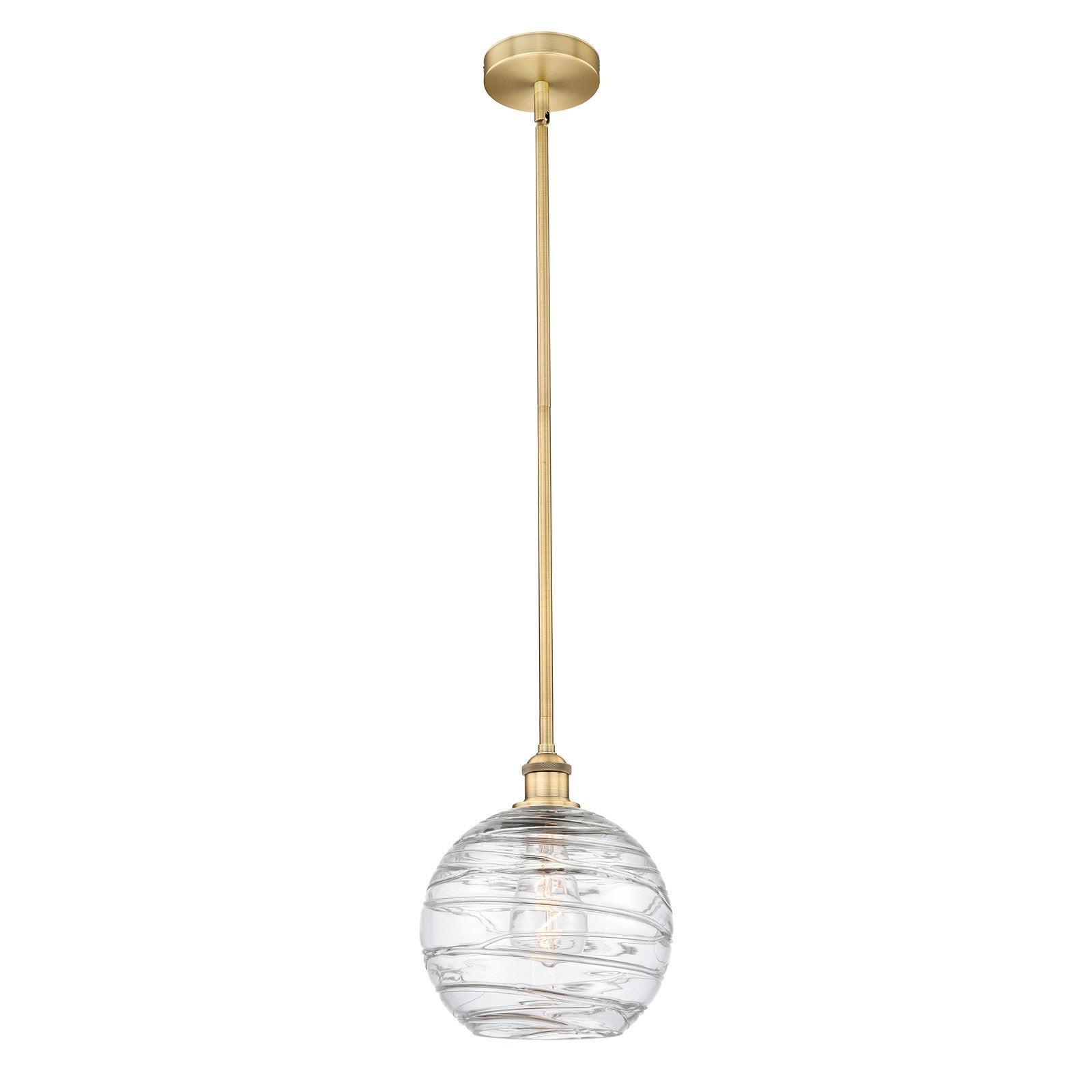 Innovations Athens Deco Swirl 10in 1-Light Mini Pendant | Industrial Brushed Brass and Clear Deco Swirl Glass | Kitchen | Model 616-1S-BB-G1213-10CL