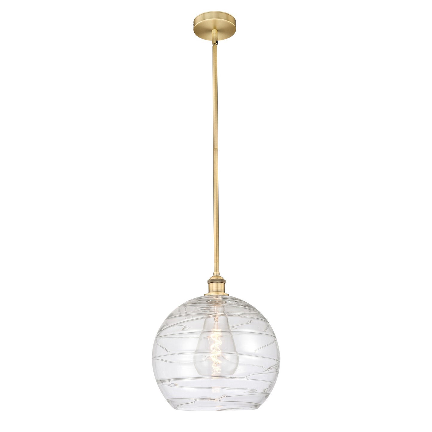 Innovations Athens Deco Swirl 14in 1-Light Mini Pendant | Industrial Brushed Brass Steel and Clear Deco Swirl Glass | Kitchen | Model 616-1S-BB-G1213-14CL