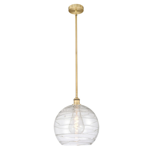 Innovations Athens Deco Swirl 14in 1-Light Mini Pendant | Industrial Brushed Brass Steel and Clear Deco Swirl Glass | Kitchen | Model 616-1S-BB-G1213-14CL