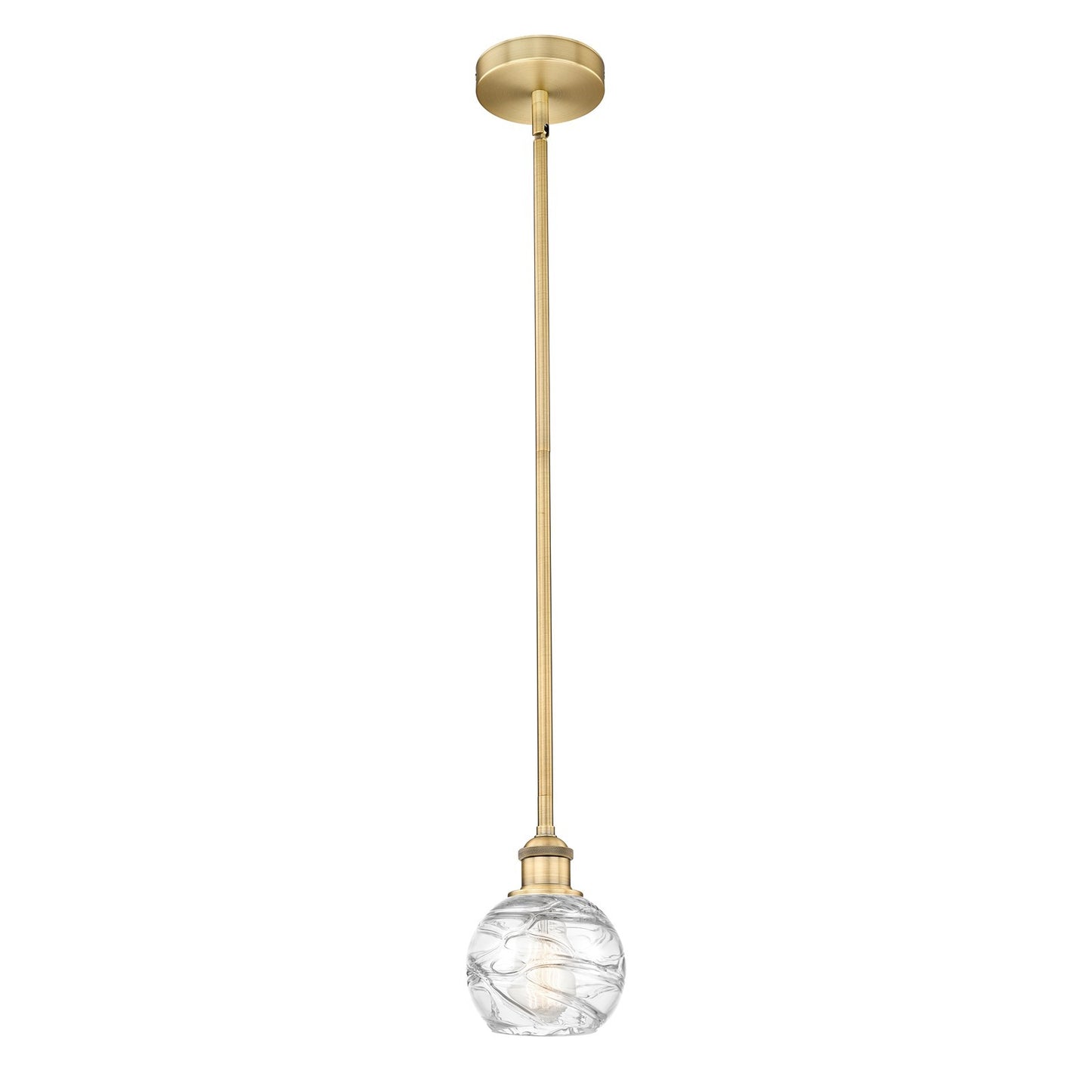Innovations Athens Deco Swirl 6in 1-Light Mini Pendant | Industrial Brushed Brass Steel and Clear Deco Swirl Glass | Kitchen | Model 616-1S-BB-G1213-6CL