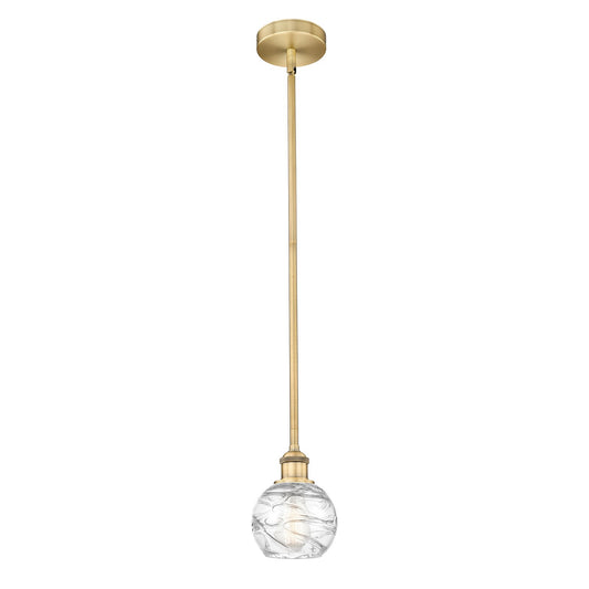 Innovations Athens Deco Swirl 6in 1-Light Mini Pendant | Industrial Brushed Brass Steel and Clear Deco Swirl Glass | Kitchen | Model 616-1S-BB-G1213-6CL
