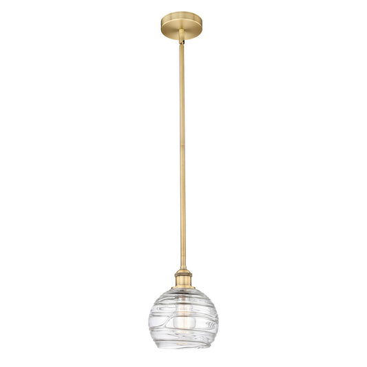 Innovations Athens Deco Swirl 8in 1-Light Mini Pendant | Industrial Brushed Brass Steel and Clear Deco Swirl Glass | Kitchen | Model 616-1S-BB-G1213-8CL
