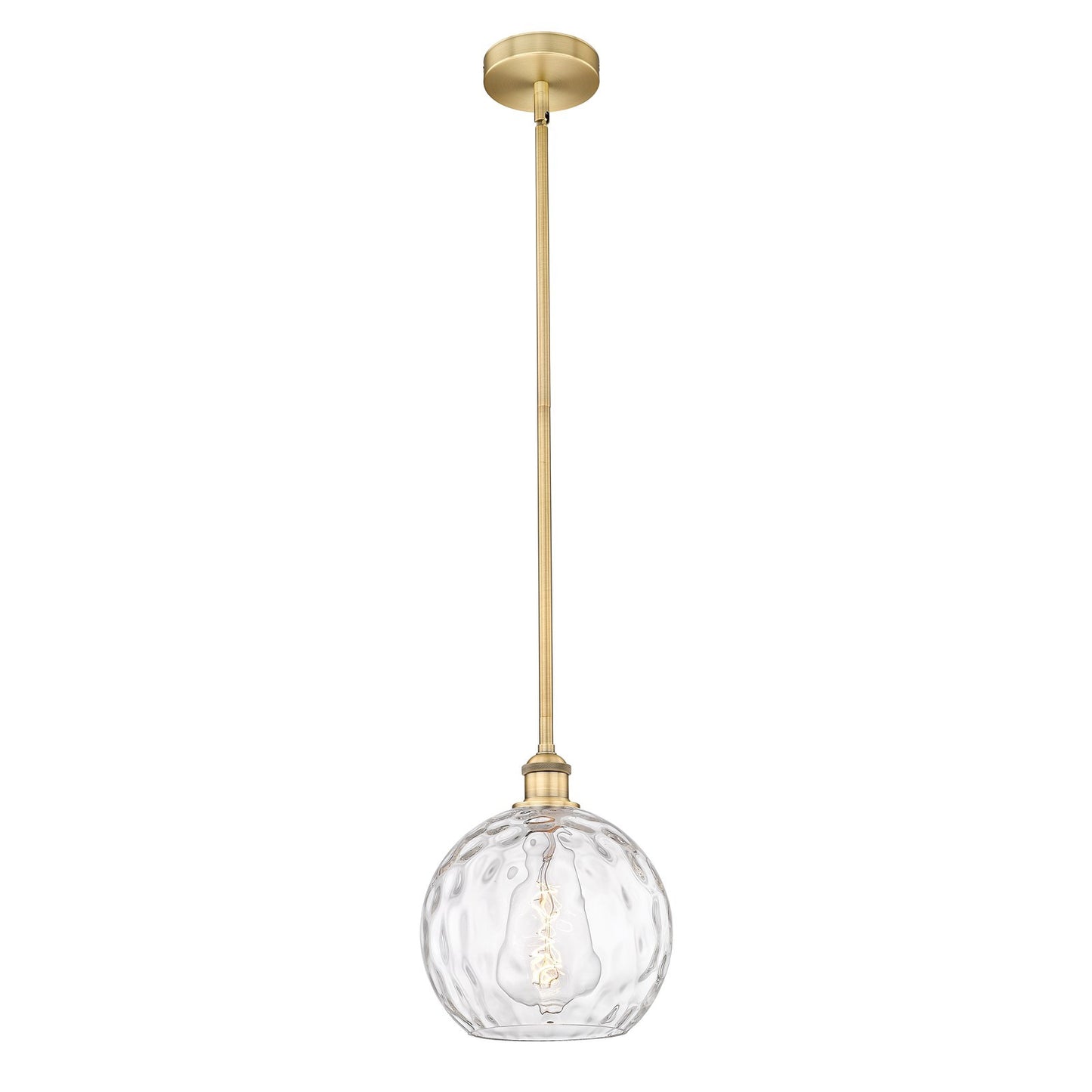 Innovations Athens Water Glass 10in 1-Light Mini Pendant | Industrial Brushed Brass Steel and Clear Glass | Kitchen Island & | Model 616-1S-BB-G1215-10