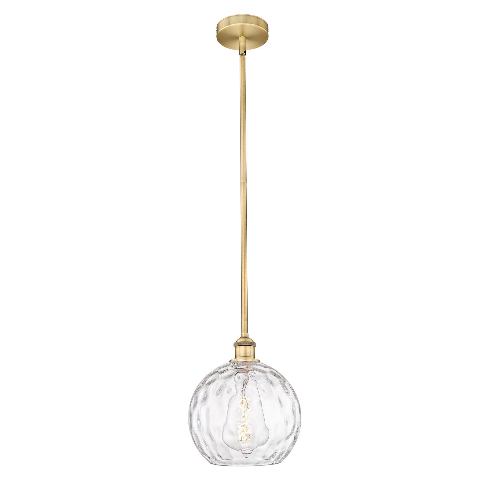 Innovations Athens Water Glass 10in 1-Light Mini Pendant | Industrial Brushed Brass Steel and Clear Glass | Kitchen Island & | Model 616-1S-BB-G1215-10