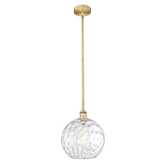 Innovations Athens Water Glass 12in 1-Light Mini Pendant | Industrial Brushed Brass and Clear Glass | Kitchen Island & Dining | Model 616-1S-BB-G1215-12