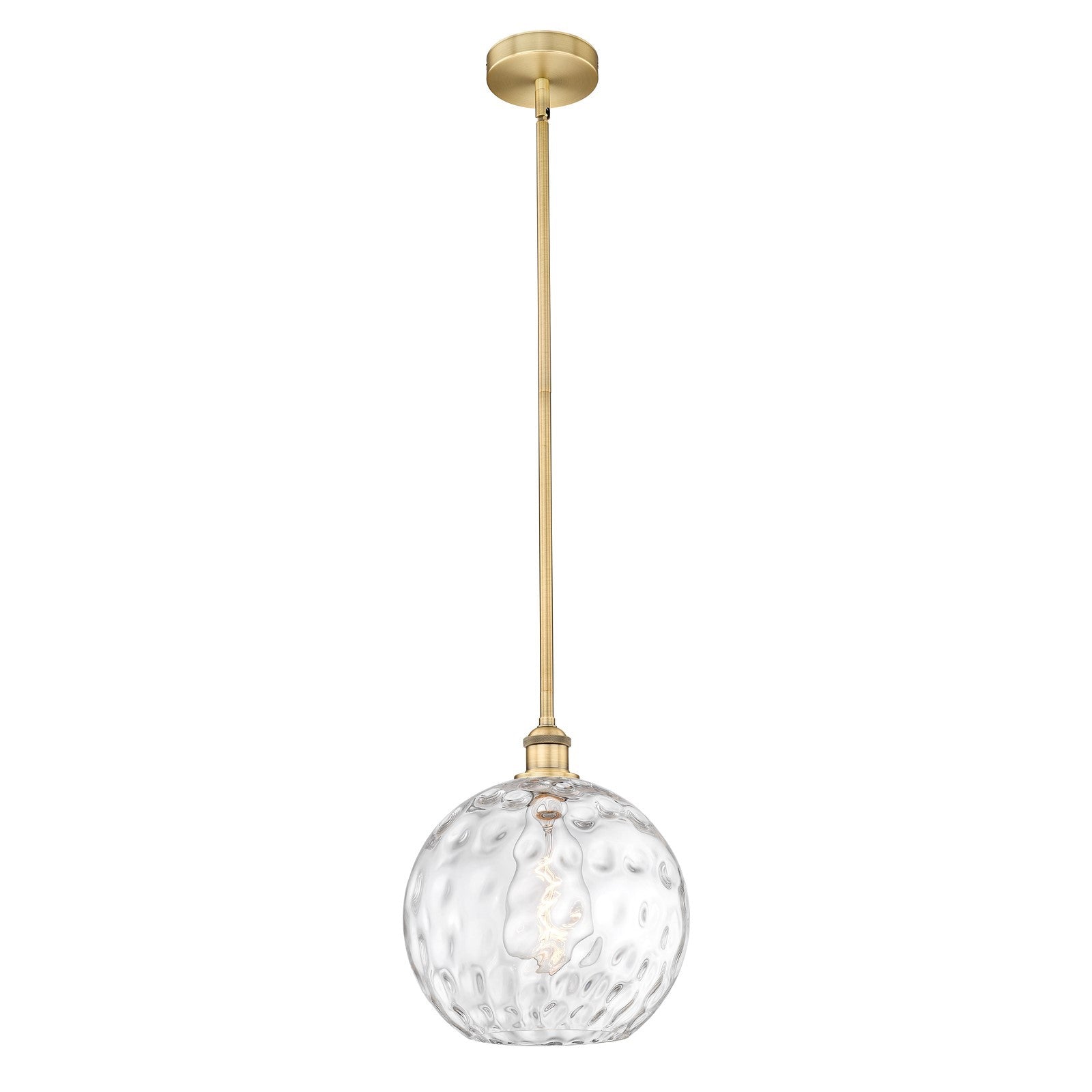Innovations Athens Water Glass 12in 1-Light Mini Pendant | Industrial Brushed Brass and Clear Glass | Kitchen Island & | Model 616-1S-BB-G1215-12-LED