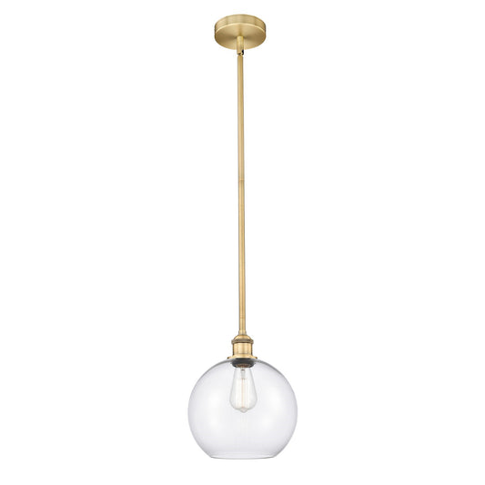 Innovations Athens 10in 1-Light Mini Pendant | Industrial Brushed Brass Steel and Clear Glass | Kitchen Island & Dining Room | Model 616-1S-BB-G122-10-LED