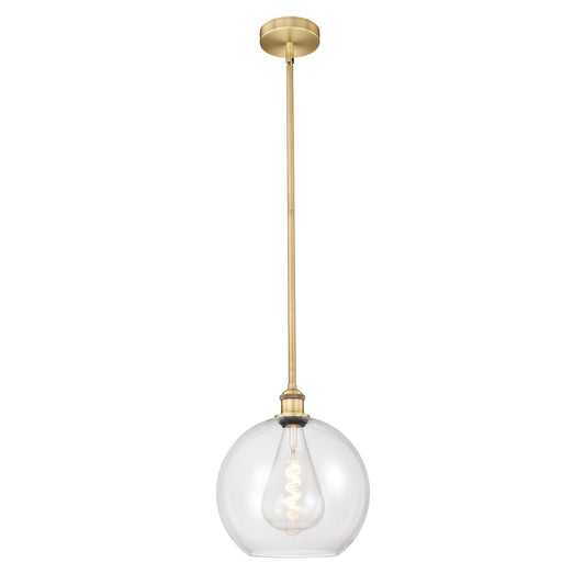 Innovations Athens 12in 1-Light Mini Pendant | Industrial Brushed Brass Steel and Clear Glass | Kitchen Island & Dining Room | Model 616-1S-BB-G122-12-LED
