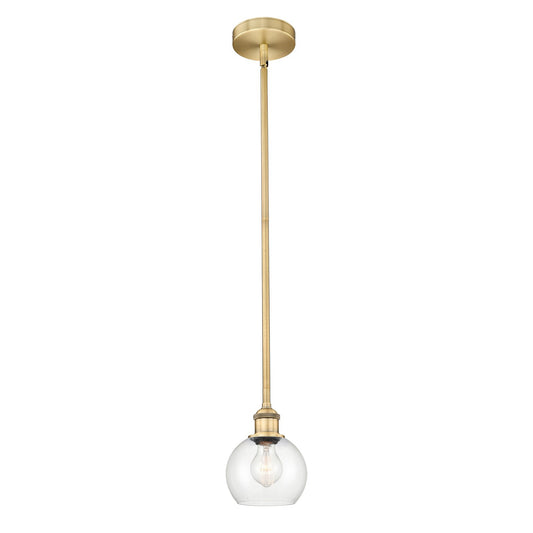 Innovations Athens 6in 1-Light Mini Pendant | Industrial Brushed Brass Steel and Clear Glass | Kitchen Island & Dining Room | Model 616-1S-BB-G122-6-LED