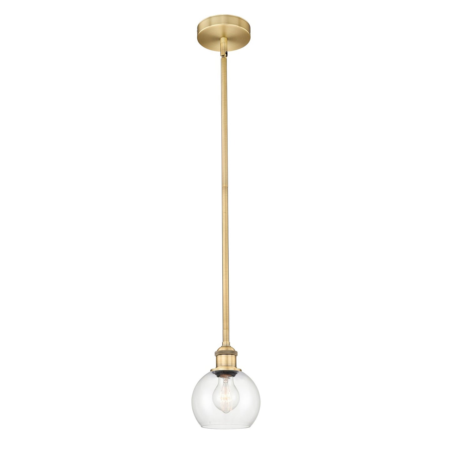 Innovations Athens 6in 1-Light Mini Pendant | Industrial Brushed Brass Steel and Clear Glass | Kitchen Island & Dining Room | Model 616-1S-BB-G122-6-LED