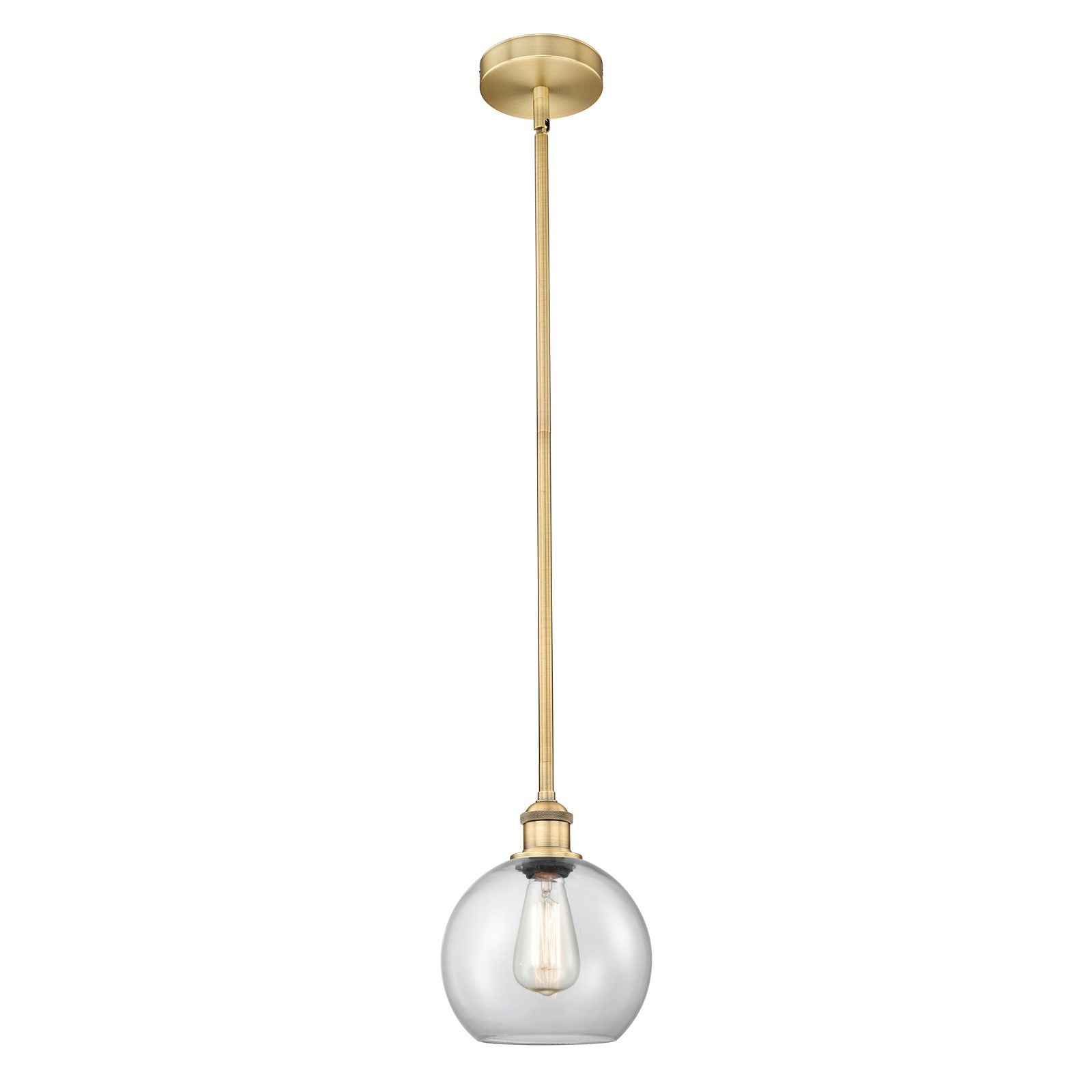 Innovations Athens 8in 1-Light Mini Pendant | Industrial Brushed Brass Steel and Clear Glass | Kitchen Island & Dining Room | Model 616-1S-BB-G122-8-LED