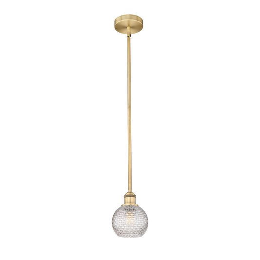 Innovations Athens 6in 1-Light Mini Pendant | Modern Farmhouse Brushed Brass and Clear Basket Weave Glass | Kitchen Island & | Model 616-1S-BB-G122C-6CL