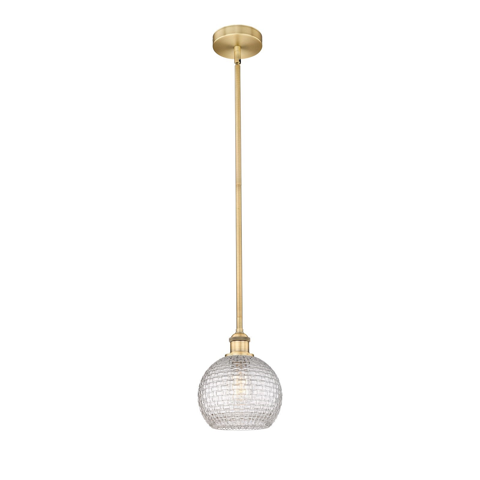 Innovations Athens 8in 1-Light Mini Pendant | Modern Farmhouse Brushed Brass and Clear Basket Weave Glass | Kitchen Island & | Model 616-1S-BB-G122C-8CL