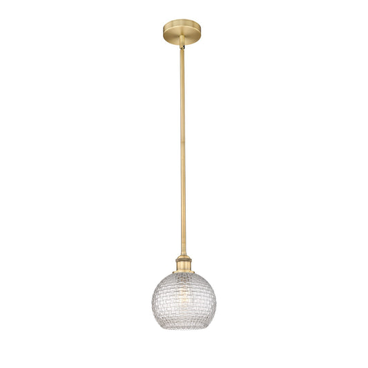 Innovations Athens 8in 1-Light Mini Pendant | Modern Farmhouse Brushed Brass and Clear Basket Weave Glass | Kitchen Island & | Model 616-1S-BB-G122C-8CL
