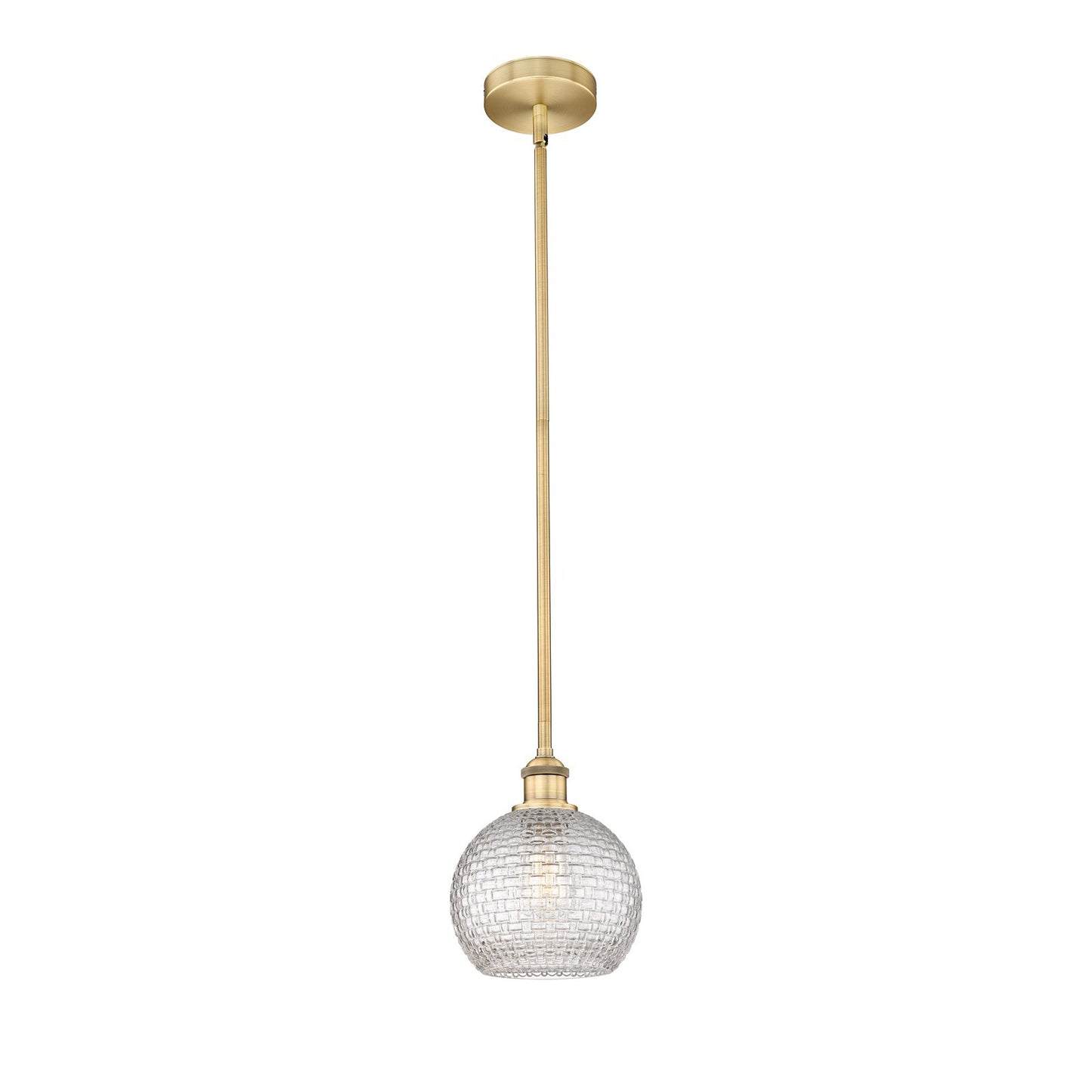 Innovations Athens 8in 1-Light Mini Pendant | Modern Farmhouse Brushed Brass and Clear Basket Weave Glass | Kitchen Island & | Model 616-1S-BB-G122C-8CL