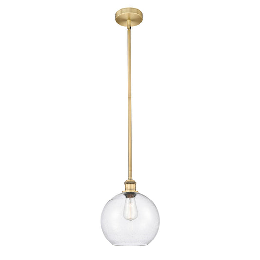 Innovations Athens 10in 1-Light Mini Pendant | Industrial Brushed Brass Steel and Seedy Glass | Kitchen Island & Dining Room | Model 616-1S-BB-G124-10-LED