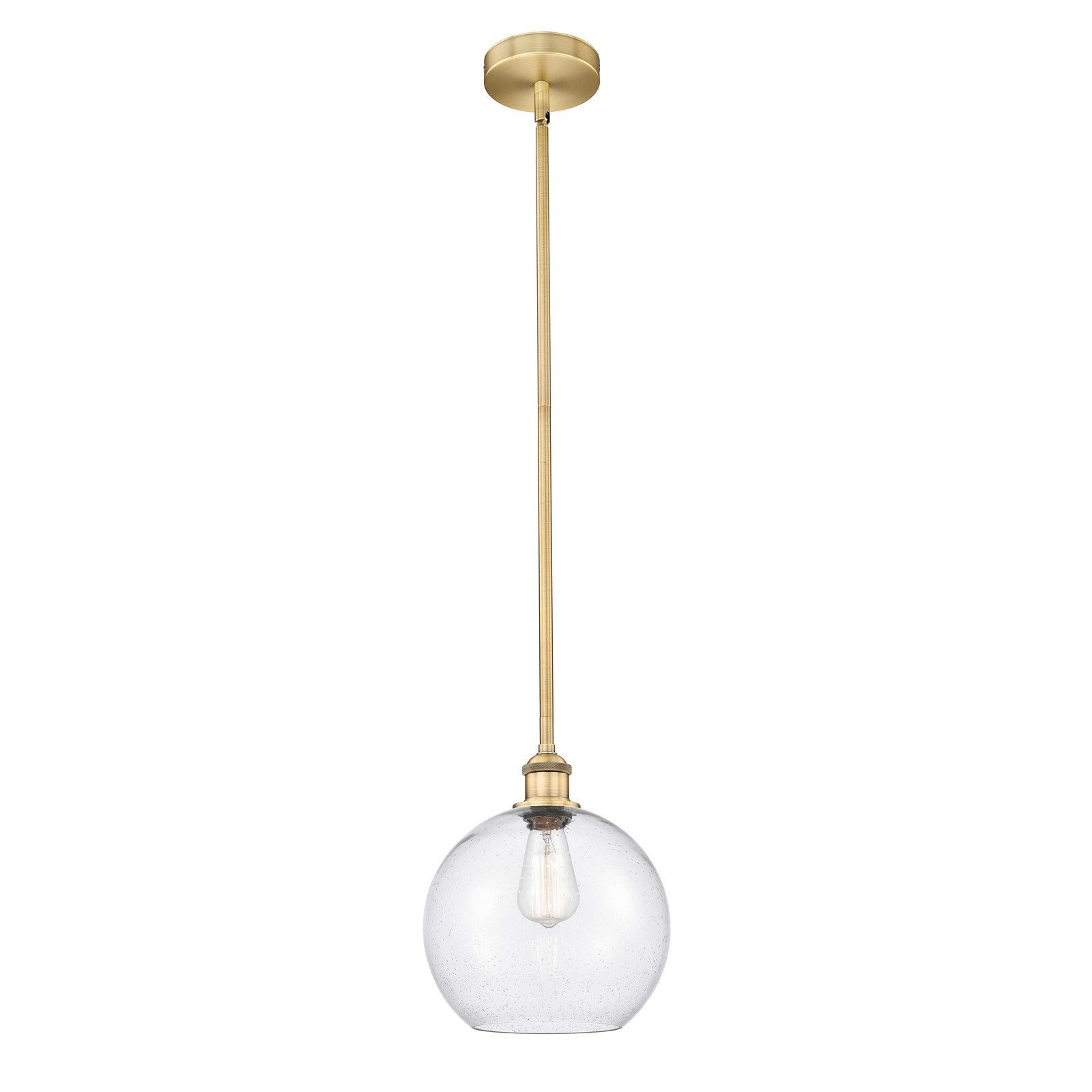Innovations Athens 10in 1-Light Mini Pendant | Industrial Brushed Brass Steel and Seedy Glass | Kitchen Island & Dining Room | Model 616-1S-BB-G124-10-LED