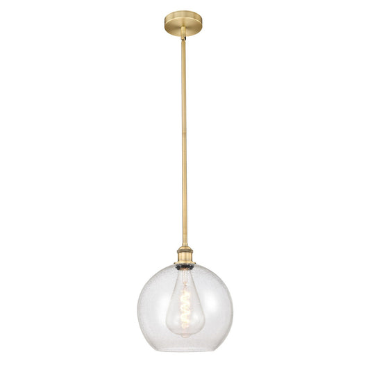 Innovations Athens 12in 1-Light Mini Pendant | Industrial Brushed Brass Steel and Seedy Glass | Kitchen Island & Dining Room | Model 616-1S-BB-G124-12-LED