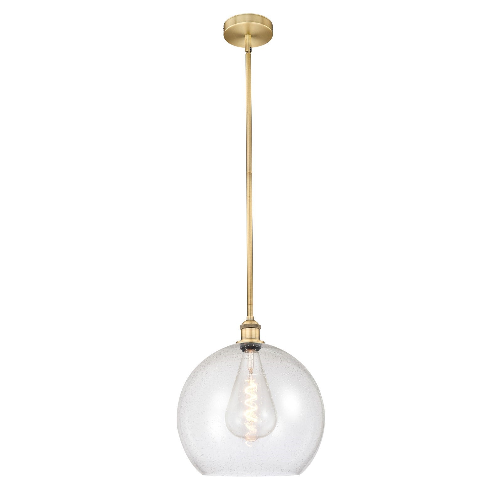 Innovations Athens 14in 1-Light Pendant | Industrial Brushed Brass Steel and Seedy Glass | Kitchen Island & Dining Room | Model 616-1S-BB-G124-14-LED