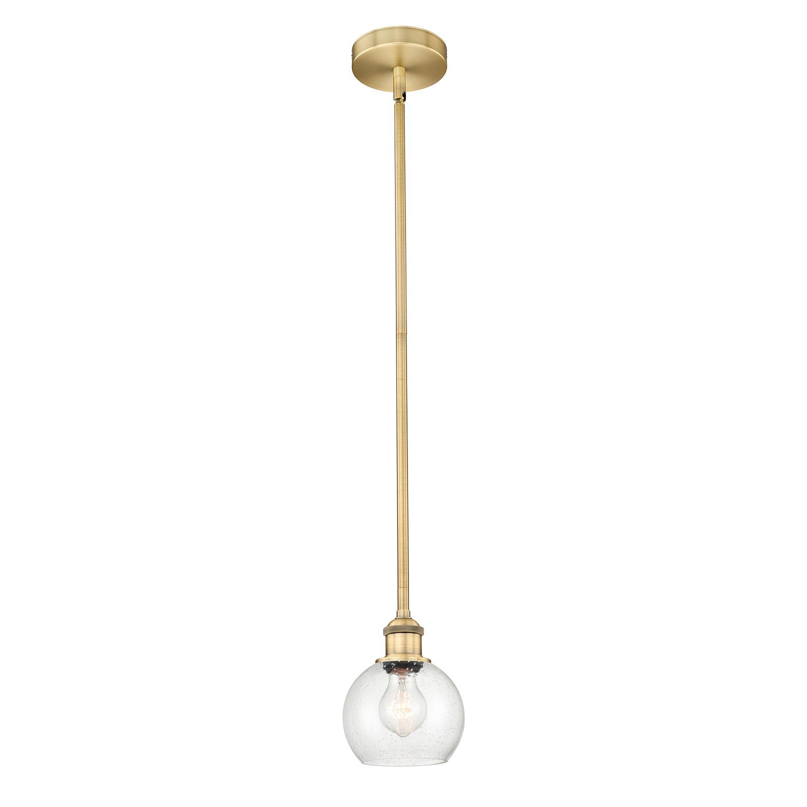 Innovations Athens 6in 1-Light Mini Pendant | Industrial Brushed Brass Steel and Seedy Glass | Kitchen Island & Dining Room | Model 616-1S-BB-G124-6-LED