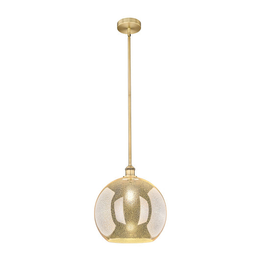 Innovations Athens 14in 1-Light Pendant | Industrial Brushed Brass Steel and Mercury Glass | Kitchen Island & Dining Room | Model 616-1S-BB-G128-14