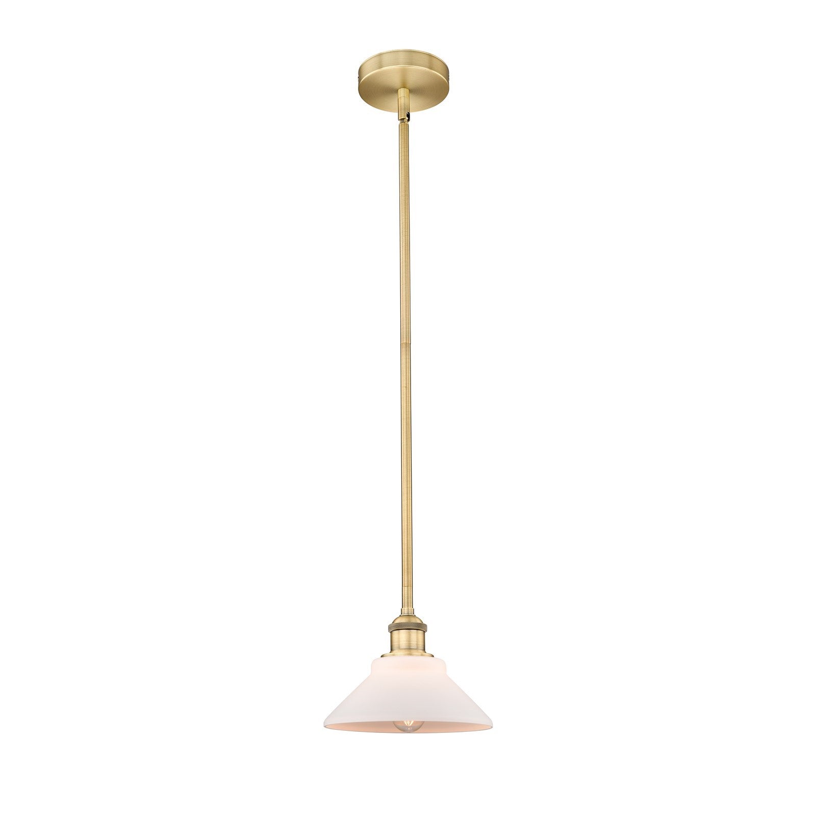 Innovations Orwell 8in 1-Light Mini Pendant | Industrial Brushed Brass Steel and Matte White Glass | Kitchen Island & Dining Room | Model 616-1S-BB-G131