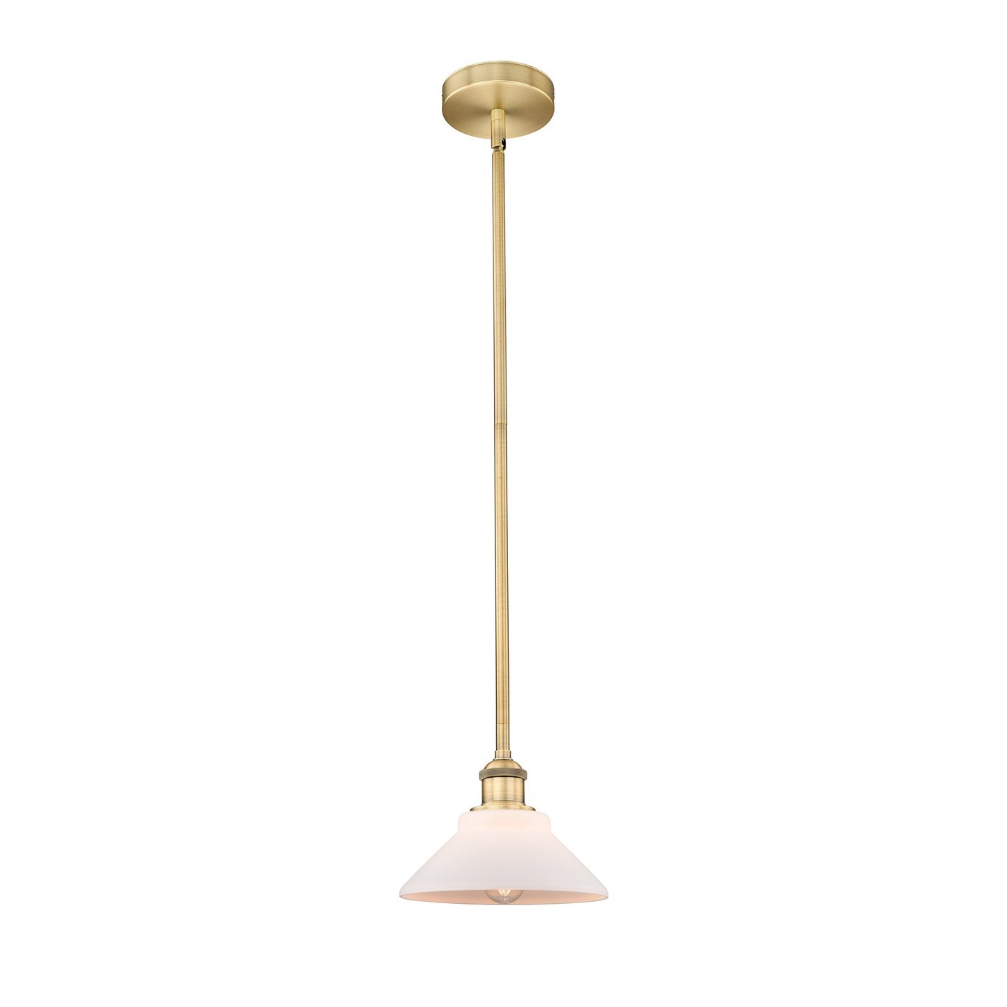 Innovations Orwell 8in 1-Light Mini Pendant | Industrial Brushed Brass and Matte White Glass | Kitchen Island & Dining Room | Model 616-1S-BB-G131-LED