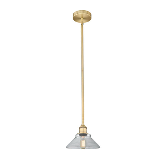Innovations Orwell 8in 1-Light Mini Pendant | Industrial Brushed Brass Steel and Clear Glass | Kitchen Island & Dining Room | 8.38 | Model 616-1S-BB-G132