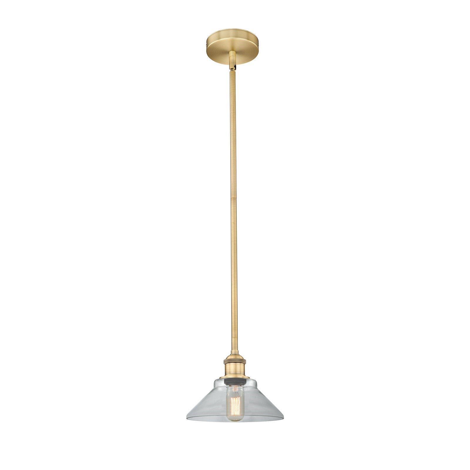 Innovations Orwell 8in 1-Light Mini Pendant | Industrial Brushed Brass Steel and Clear Glass | Kitchen Island & Dining Room | Model 616-1S-BB-G132-LED