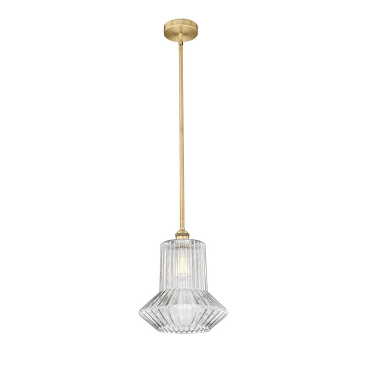 Innovations Springwater 12in 1-Light Mini Pendant | Industrial Brushed Brass Steel and Clear Fluted Glass | Kitchen Island & Dining | Model 616-1S-BB-G212