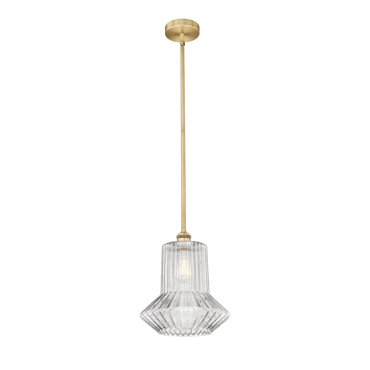 Innovations Springwater 12in 1-Light Mini Pendant | Industrial Brushed Brass Steel and Clear Fluted Glass | Kitchen Island & Dining | Model 616-1S-BB-G212