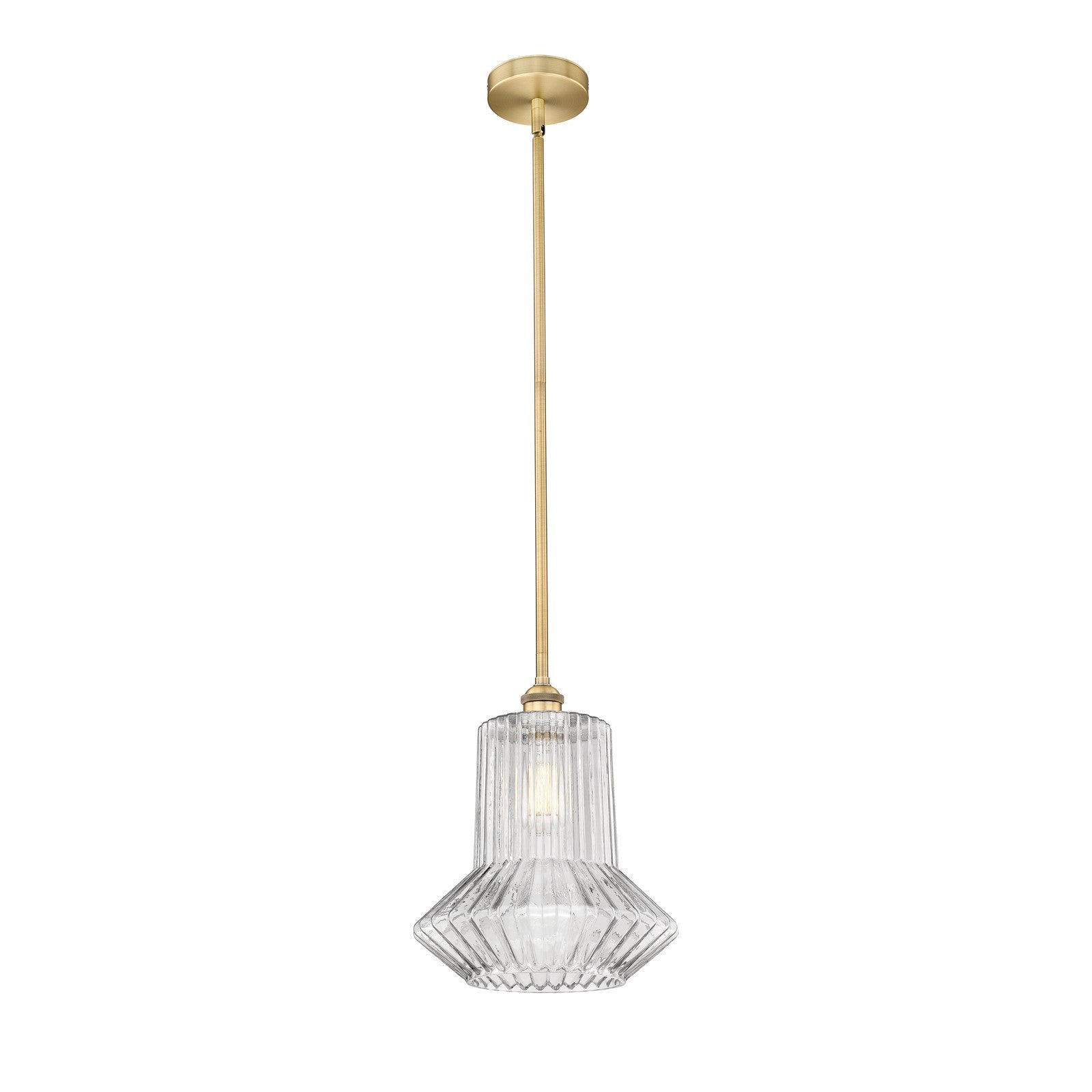 Innovations Springwater 12in 1-Light Mini Pendant | Industrial Brushed Brass Steel and Clear Fluted Glass | Kitchen Island & | Model 616-1S-BB-G212-LED