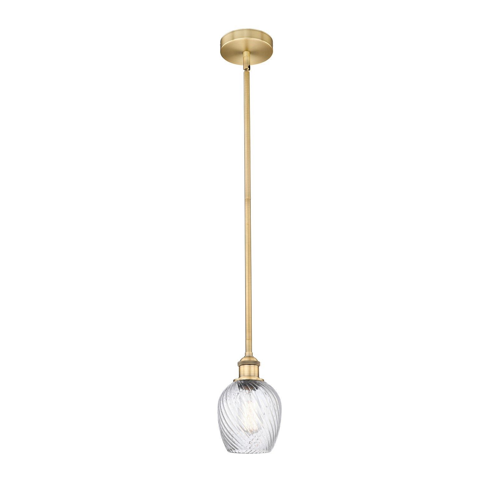 Innovations Salina 6in 1-Light Mini Pendant | Industrial Brushed Brass and Clear Spiral Fluted Glass | Kitchen Island & Dining Room | Model 616-1S-BB-G292