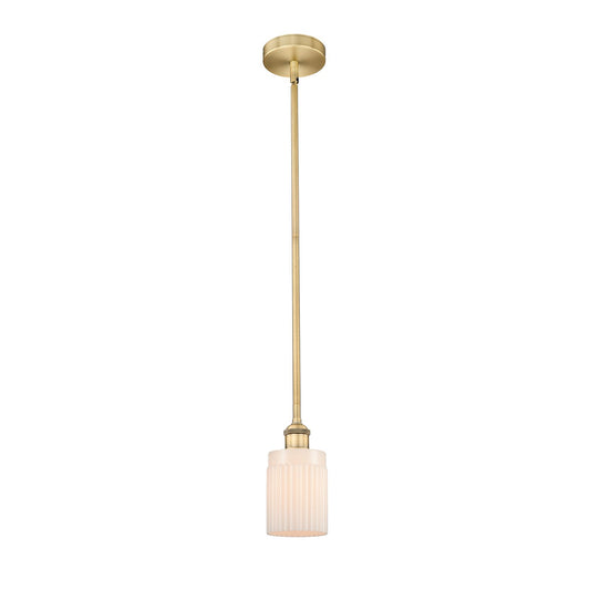 Innovations Hadley 4.5in 1-Light Mini Pendant | Art Nouveau Brushed Brass and Matte White Ribbed Glass | Kitchen Island & Dining | Model 616-1S-BB-G341