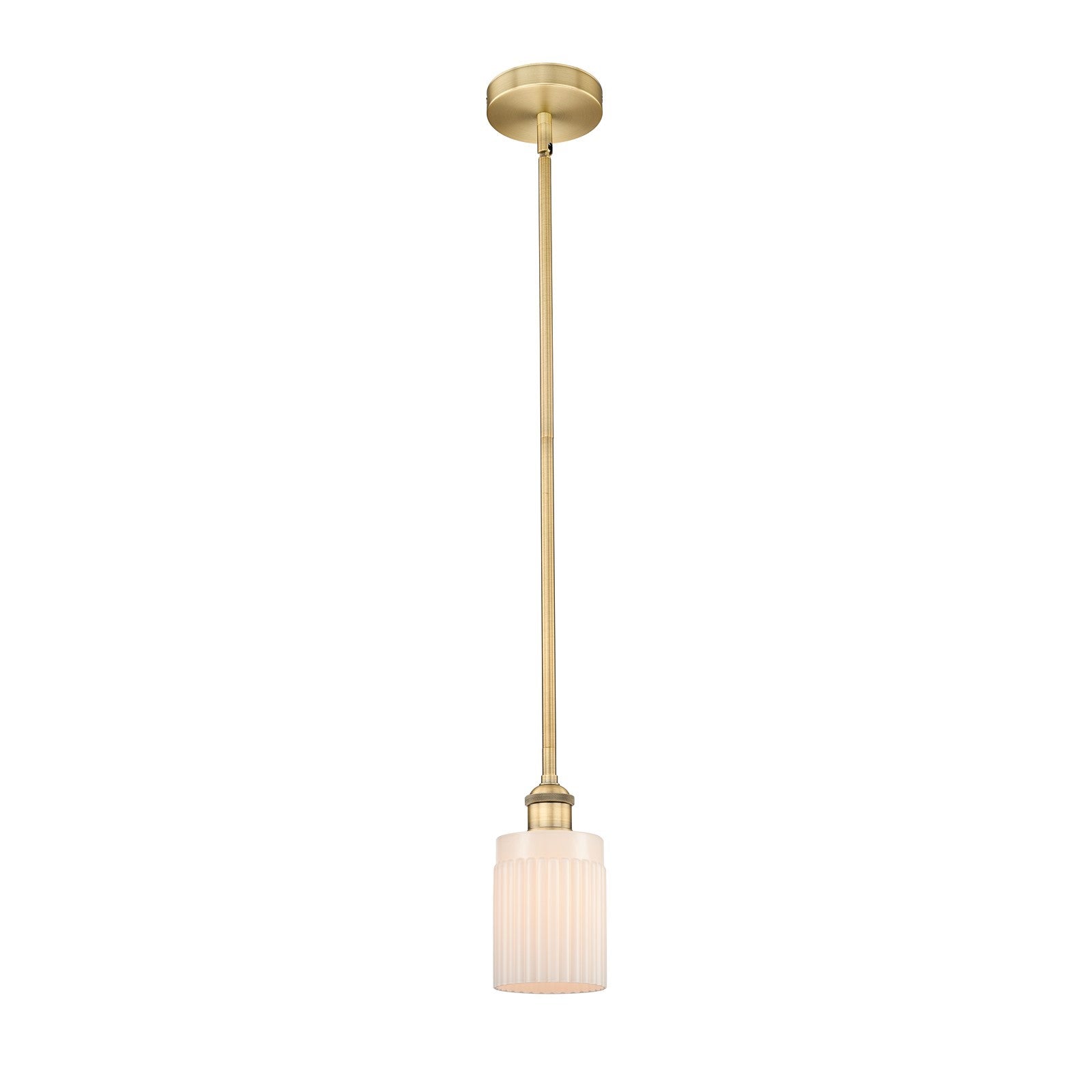 Innovations Hadley 4.5in 1-Light Mini Pendant | Art Nouveau Brushed Brass and Matte White Ribbed Glass | Kitchen Island & Dining | Model 616-1S-BB-G341