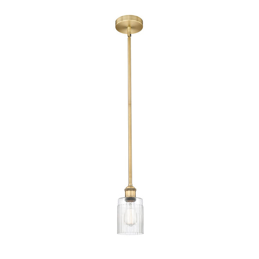 Innovations Hadley 4.5in 1-Light Mini Pendant | Art Nouveau Brushed Brass and Clear Ribbed Glass | Kitchen Island & Dining Room | Model 616-1S-BB-G342-LED