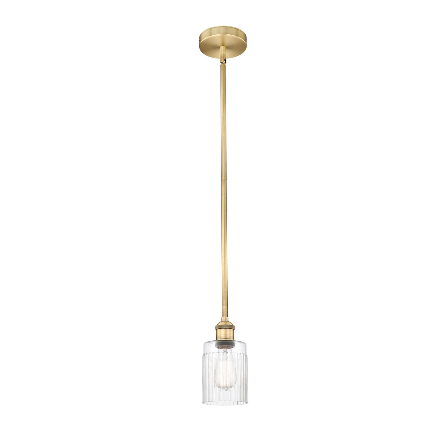 Innovations Hadley 4.5in 1-Light Mini Pendant | Art Nouveau Brushed Brass and Clear Ribbed Glass | Kitchen Island & Dining Room | Model 616-1S-BB-G342-LED