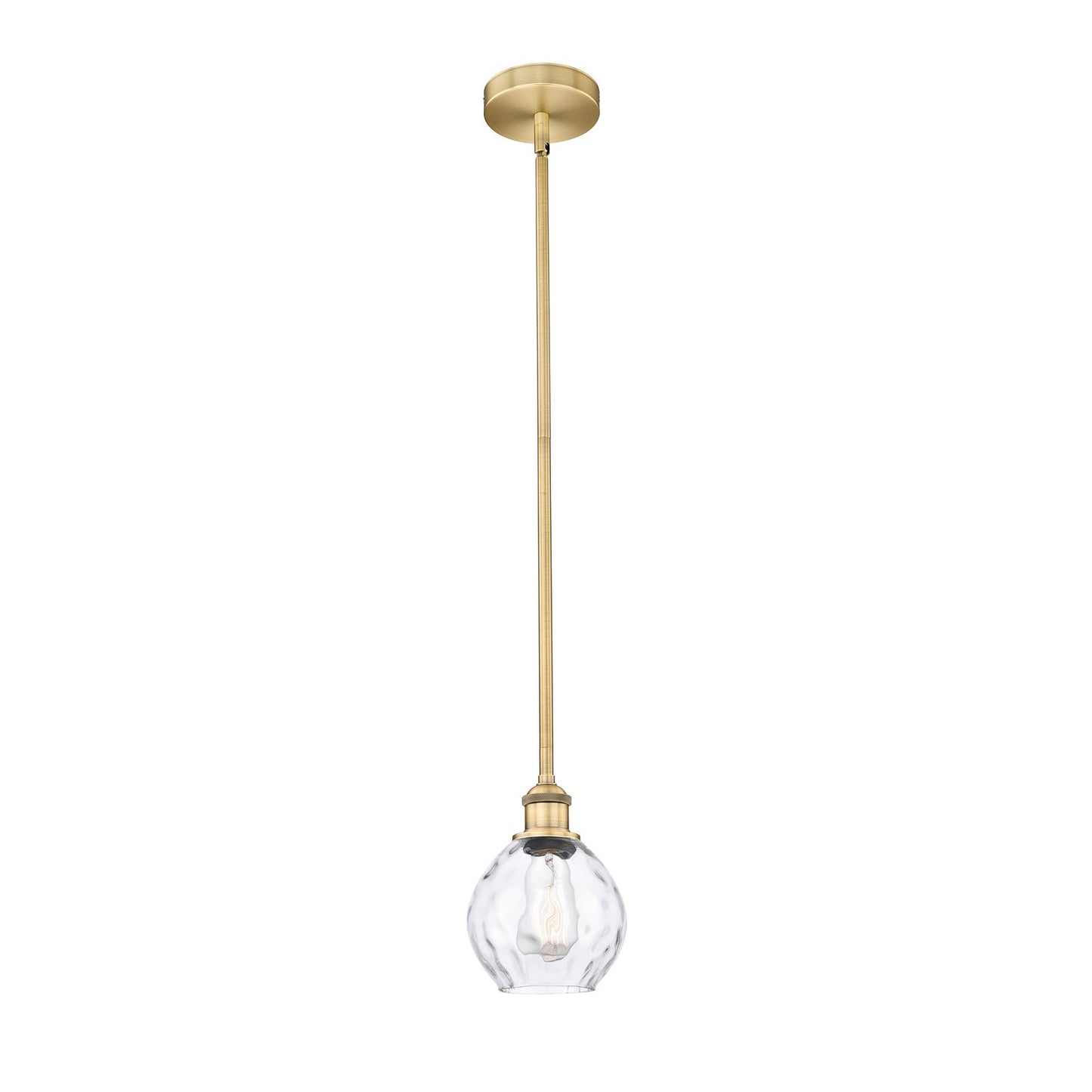 Innovations Waverly 6in 1-Light Mini Pendant | Industrial Brushed Brass and Clear Water Glass | Kitchen Island & Dining Room | 6 x | Model 616-1S-BB-G362