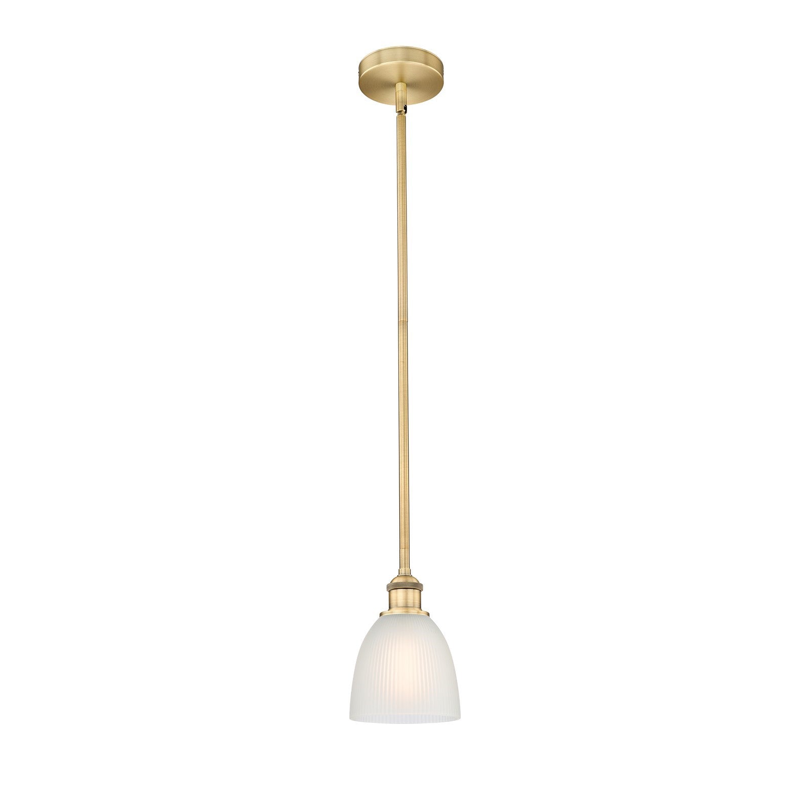 Innovations Castile 6in 1-Light Mini Pendant | Industrial Brushed Brass Steel and White Glass | Kitchen Island & Dining Room | Model 616-1S-BB-G381-LED