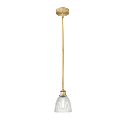 Innovations Castile 6in 1-Light Mini Pendant | Industrial Brushed Brass Steel and Clear Glass | Kitchen Island & Dining Room | Model 616-1S-BB-G382-LED