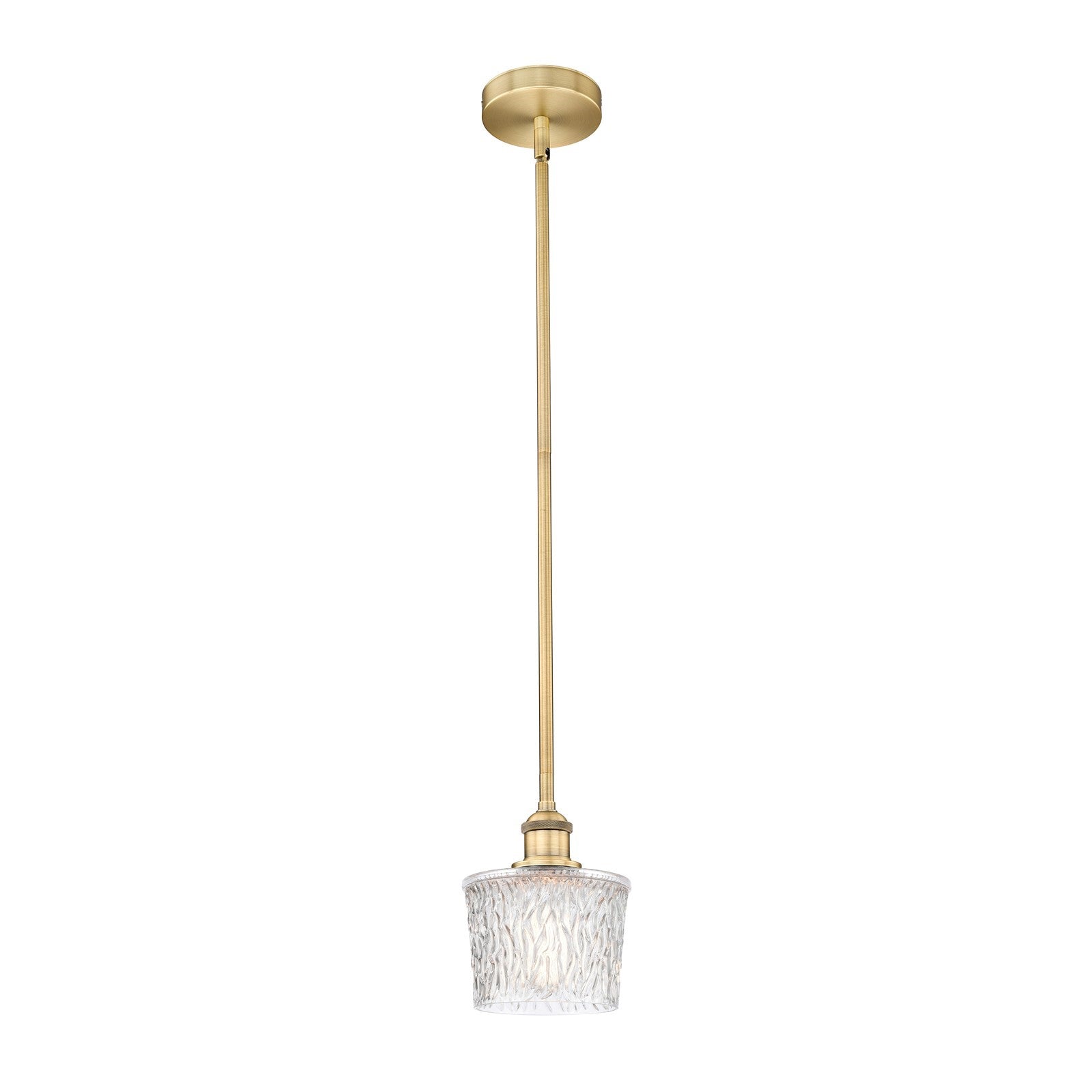 Innovations Niagara 1-Light 6.5in Mini Pendant | Industrial Brushed Brass Steel and Clear Textured Glass | Kitchen Island & Dining | Model 616-1S-BB-G402