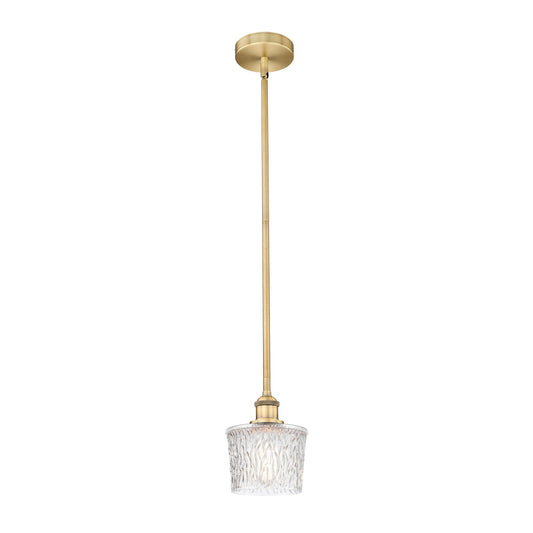 Innovations Niagara 7in 1-Light Mini Pendant | Industrial Brushed Brass Steel and Clear Textured Glass | Kitchen Island & | Model 616-1S-BB-G402-LED