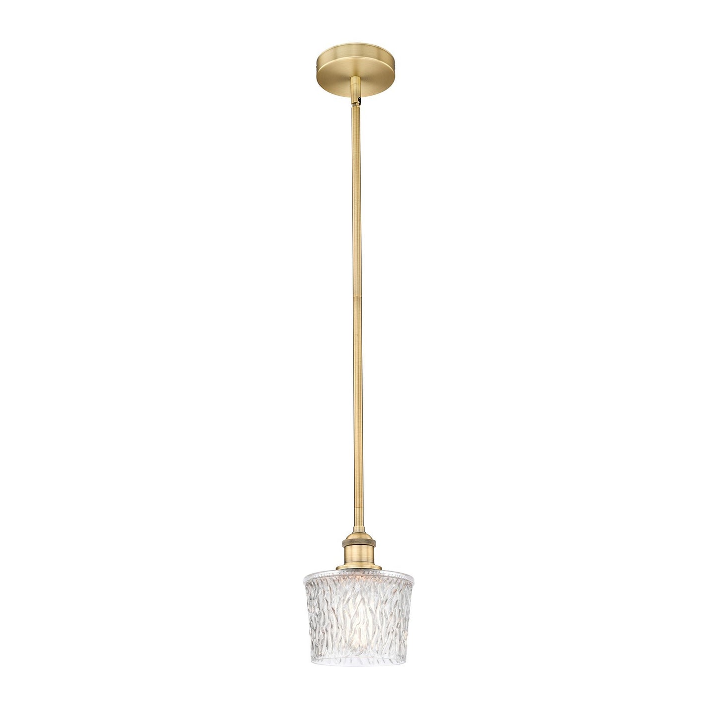 Innovations Niagara 7in 1-Light Mini Pendant | Industrial Brushed Brass Steel and Clear Textured Glass | Kitchen Island & | Model 616-1S-BB-G402-LED