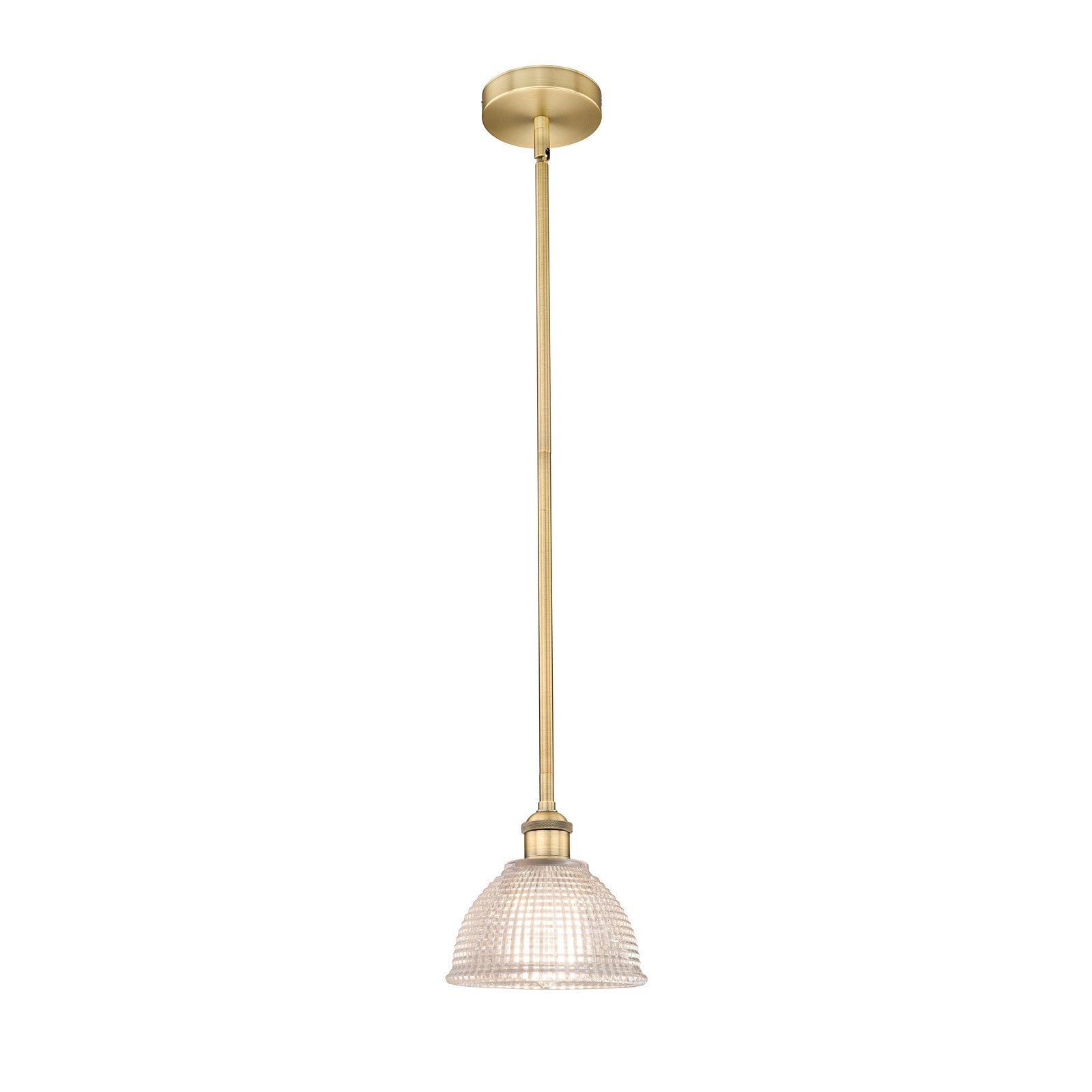 Innovations Arietta 8in 1-Light Mini Pendant | Industrial Brushed Brass Steel and Clear Glass | Kitchen Island & Dining Room | Model 616-1S-BB-G422