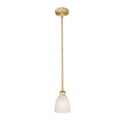 Innovations Brookfield 6in 1-Light Mini Pendant | Industrial Brushed Brass and White Frosted Ribbed Glass | Kitchen Island & Dining | Model 616-1S-BB-G441