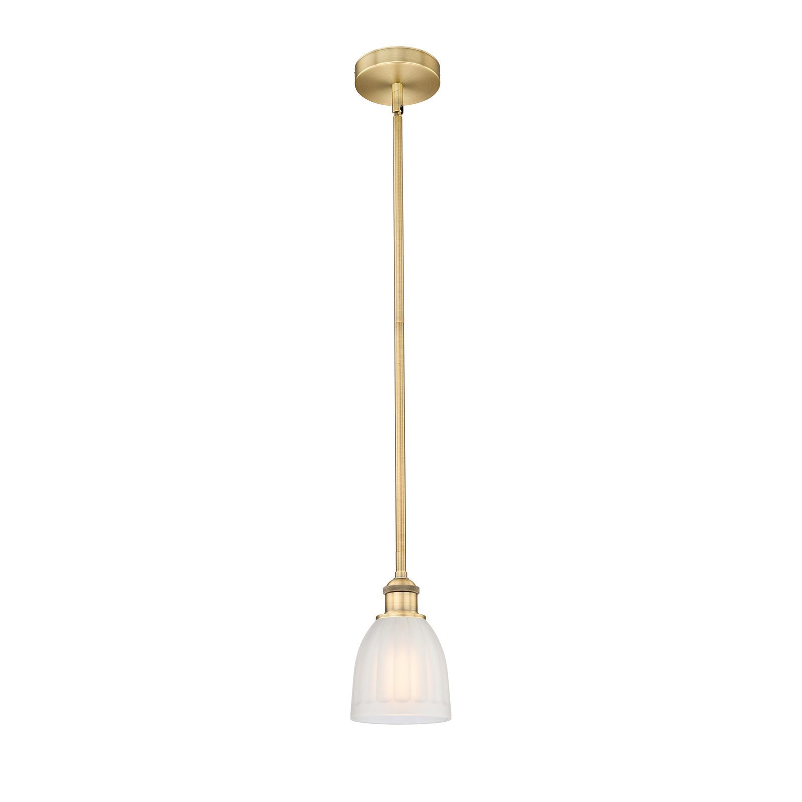 Innovations Brookfield 6in 1-Light Mini Pendant | Industrial Brushed Brass and White Frosted Ribbed Glass | Kitchen Island & Dining | Model 616-1S-BB-G441