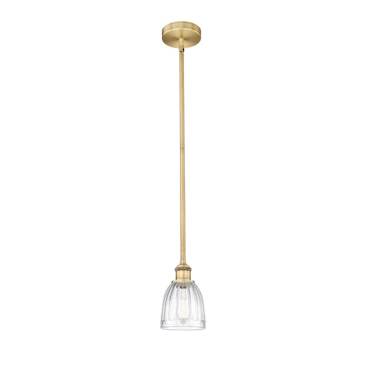 Innovations Brookfield 1-Light Mini Pendant | Industrial Brushed Brass Steel and Clear Ribbed Glass | Kitchen Island & Dining Room | Model 616-1S-BB-G442