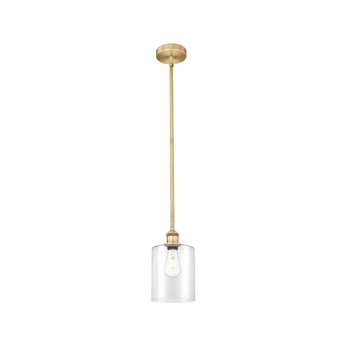 Innovations Paladin 7in 1-Light Mini Pendant | Farmhouse Brushed Brass Steel and Seedy Glass Cylinder | Kitchen Island & Dining | Model 616-1S-BB-G4424-7